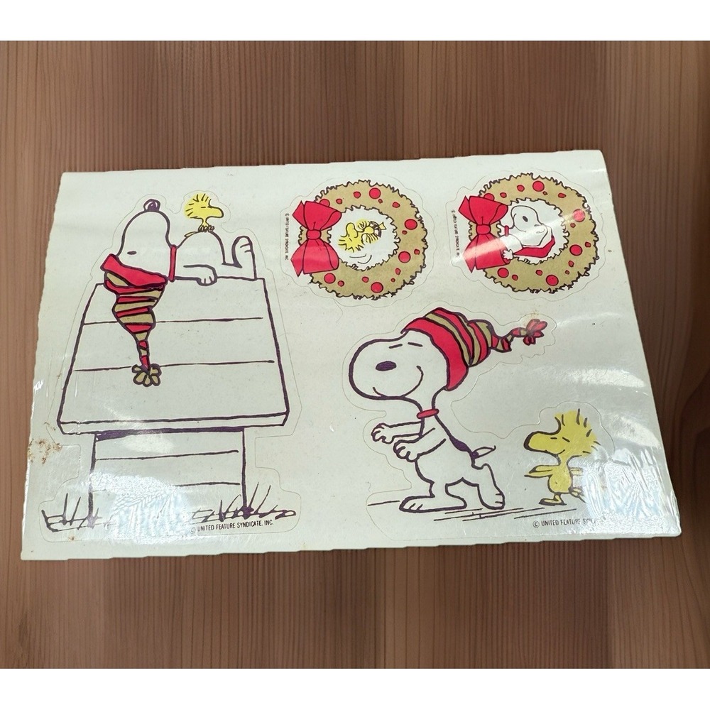 Vintage Hallmark Snoopy Woodstock Stickers Christmas Seals Gift Trim MCM Peanuts